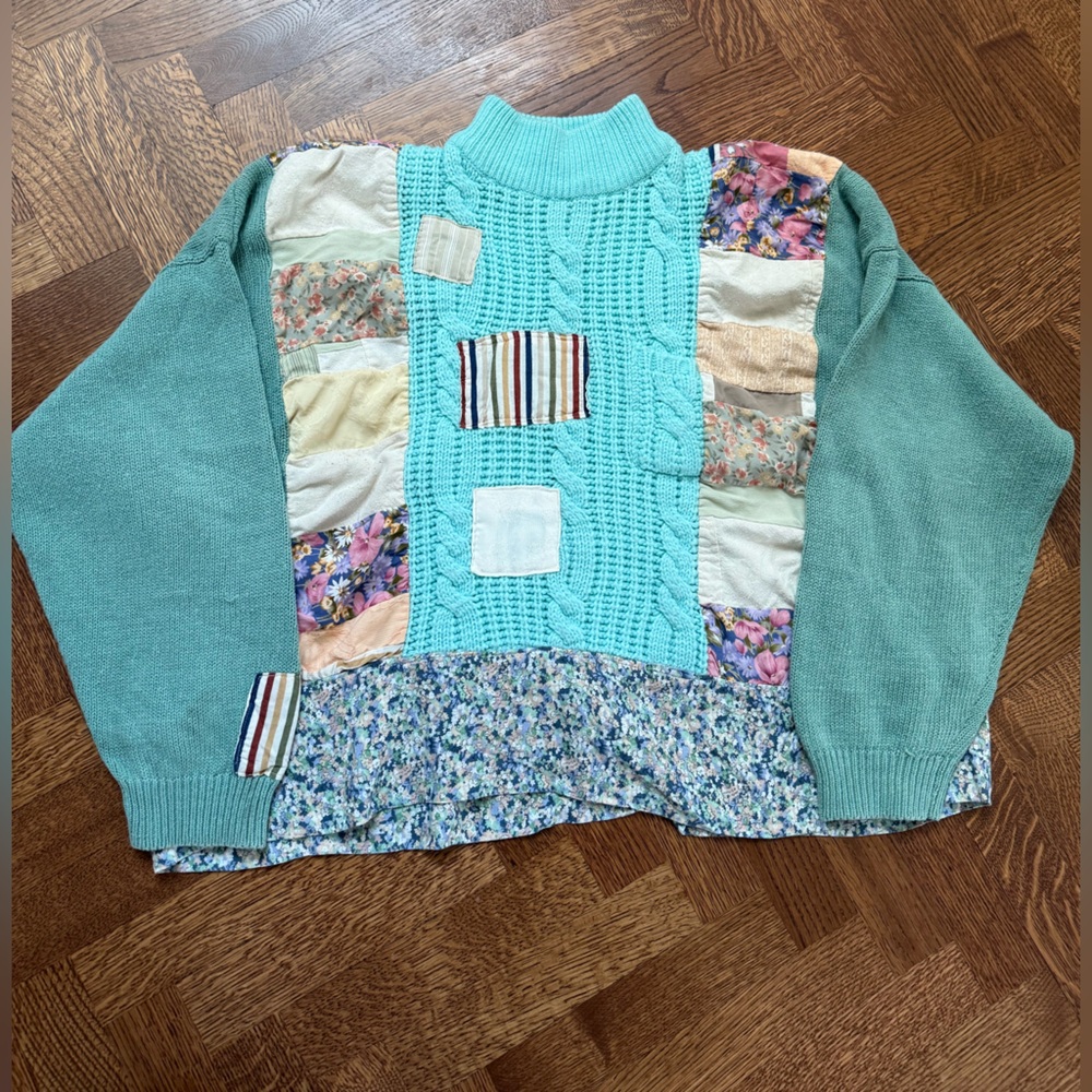 JACKIE LOVES JOHN Vintage Cottagecore Patchwork Boho Sweater Mixed Media OS‎